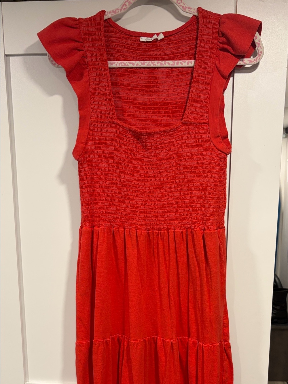 Lucky Brand Red Smocked Tiered Casual Dress